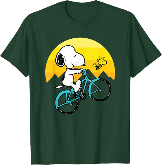 Peanuts - Snoopy Woodstock Mountain Biking T-Shirt - T-Shirt | Forest
