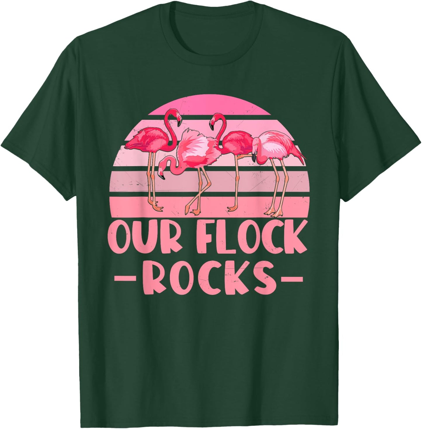Our Flock Rocks Flamingos Lover Family Vacation Group T-Shirt - T-Shirt | Forest