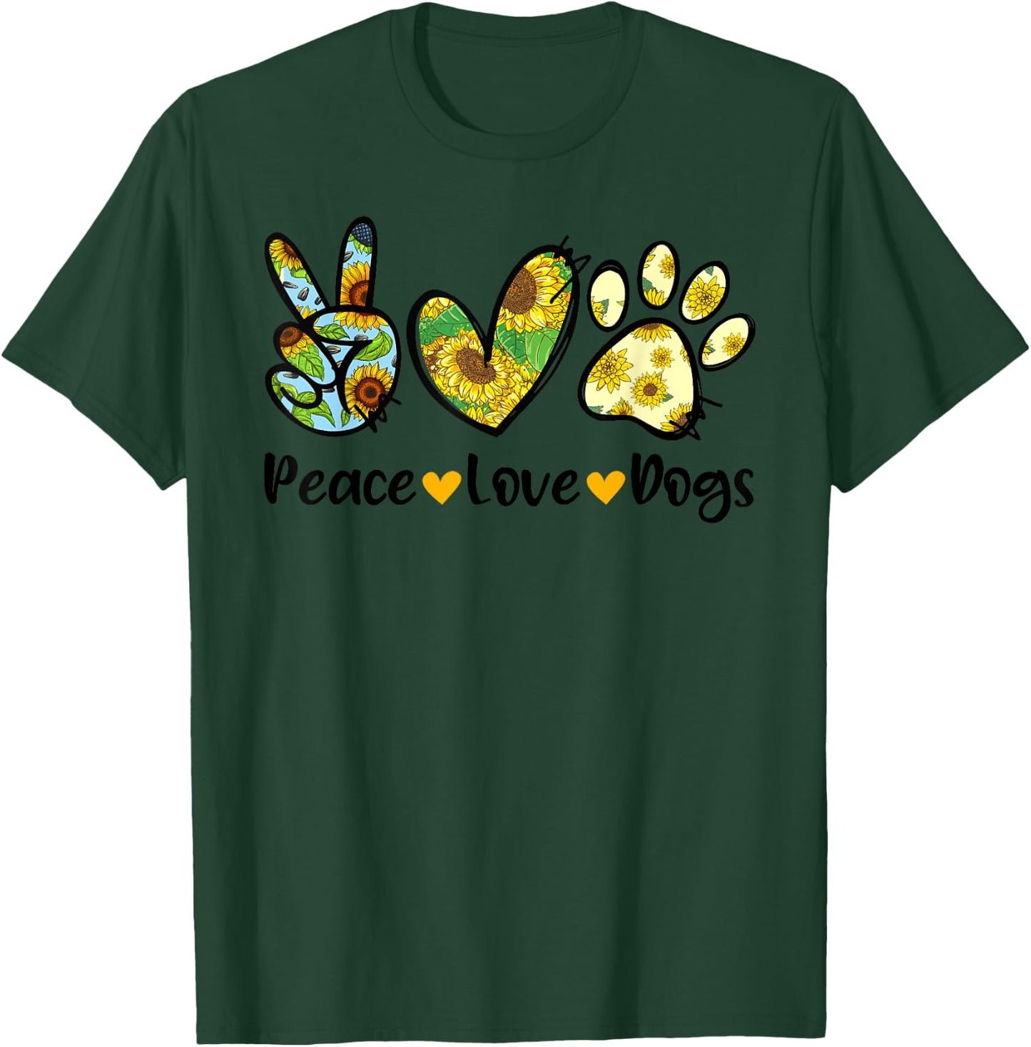 Peace Love Dogs Sunflower Dog Paw Dog Mom Cute Mother's Day Men Women Girls Kids T-Shirt - T-Shirt | Forest
