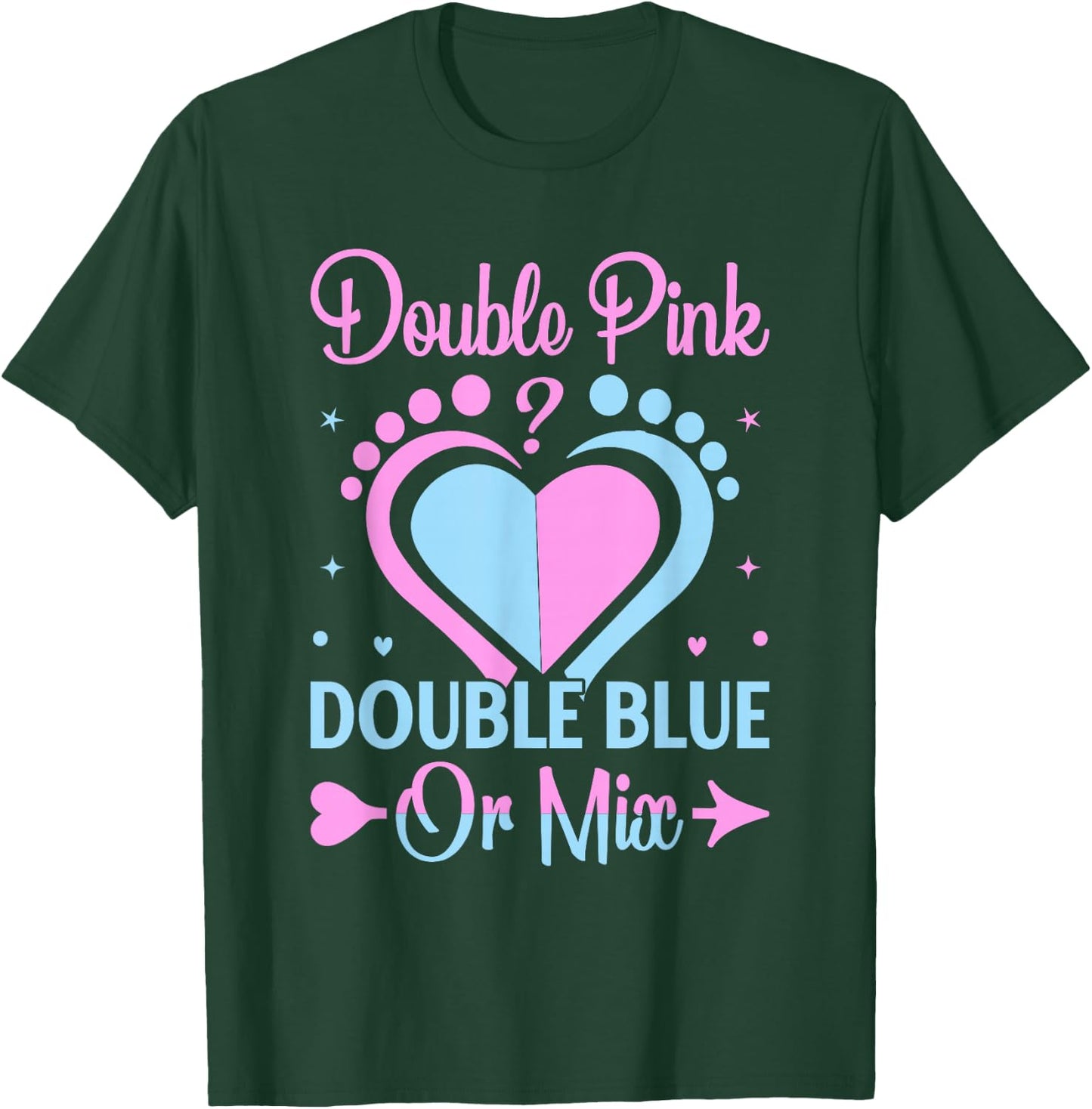 Double Pink Double Blue Mix Twin Gender Announcement Reveal T-Shirt - T-Shirt | Forest