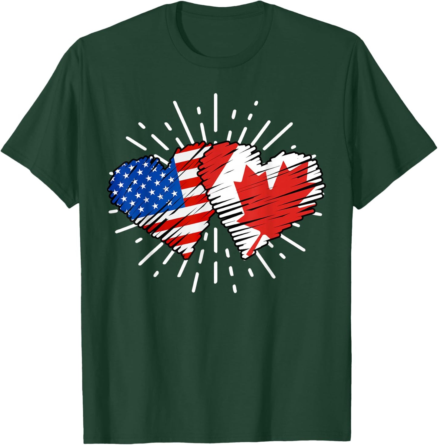 Canada USA Friendship Heart With Flags Matching T-Shirt - T-Shirt | Forest