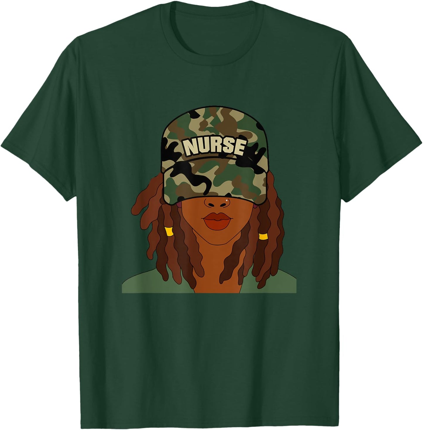 African American Nurse LPN Camo Camouflage Hat Locs T-Shirt - T-Shirt | Forest