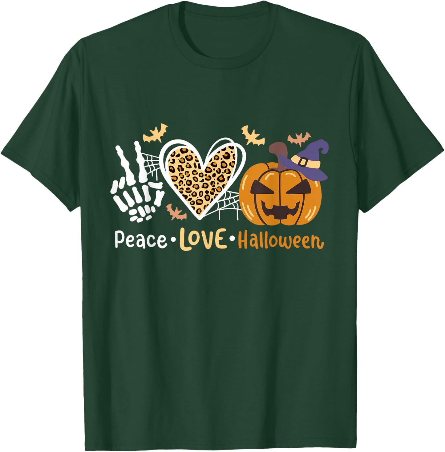 Peace Love Halloween Costume Pumpkin Leopard Heart Party T-Shirt - T-Shirt | Forest