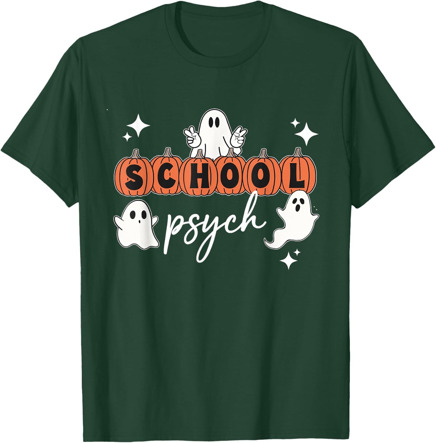 Halloween School Psych Pumpkin Ghost Boo Crew Spooky Season T-Shirt - T-Shirt | Forest
