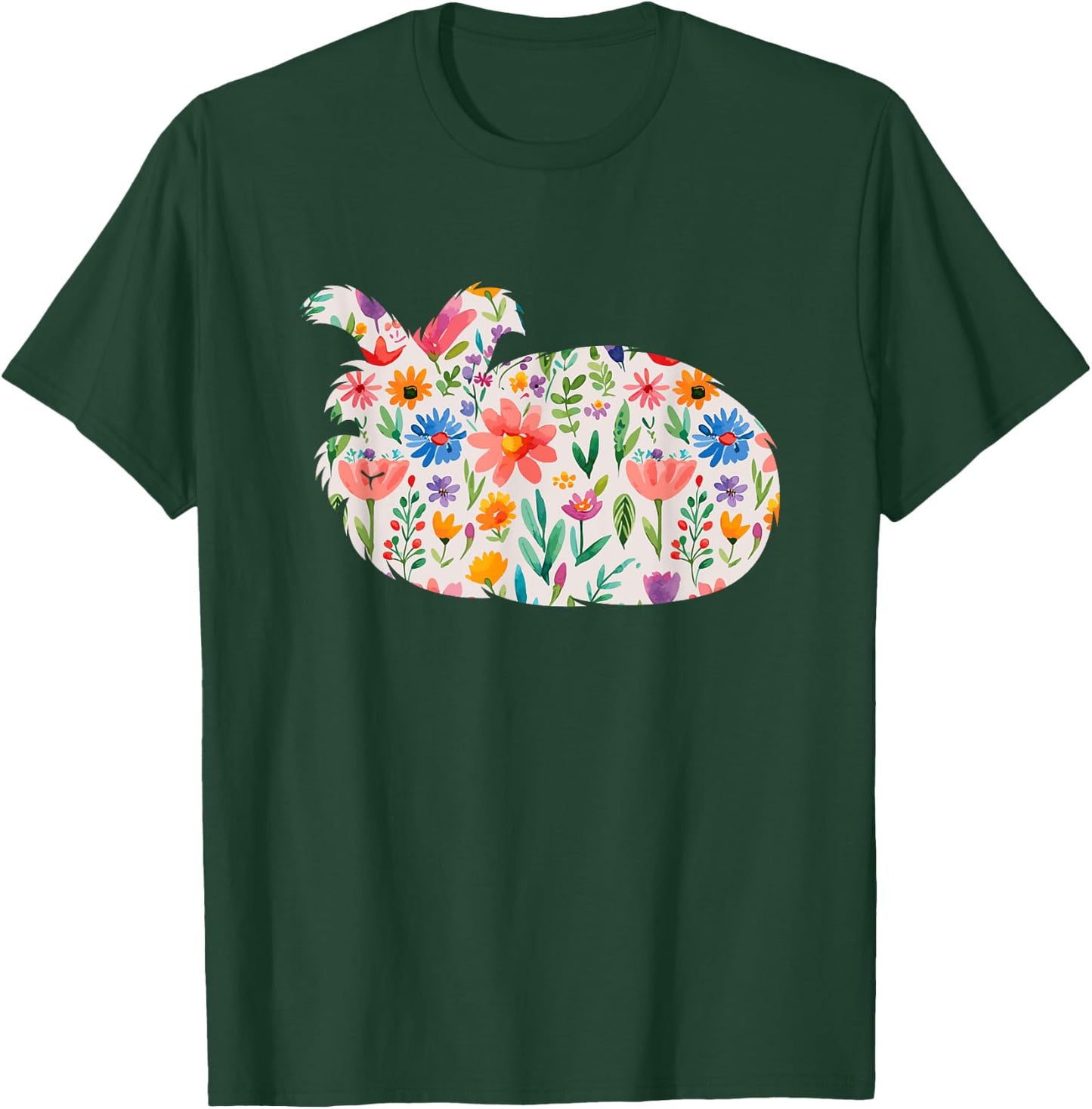 English Angora Bunny Rabbit watercolor flowers design T-Shirt - T-Shirt | Forest