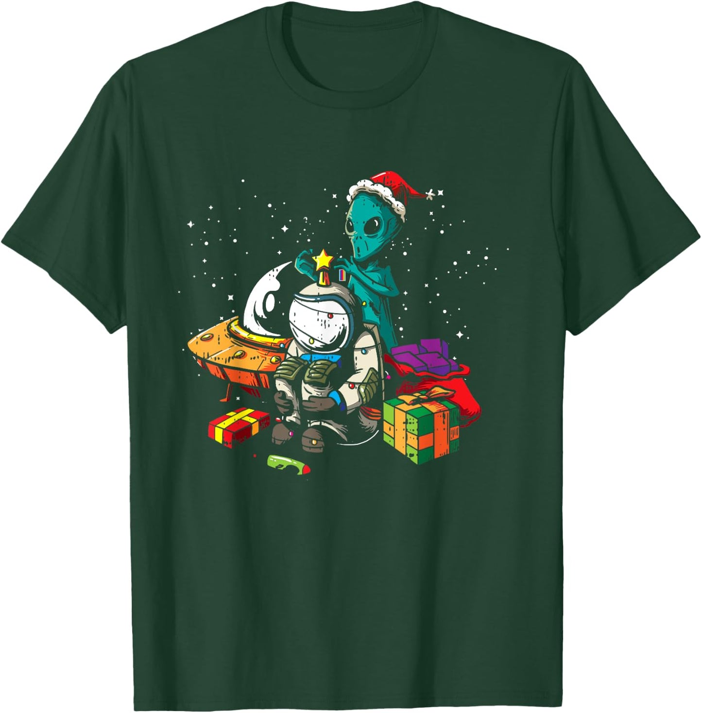 Alien Astronaut Christmas Tree Pajama Funny Space UFO X-Mas T-Shirt - T-Shirt | Forest
