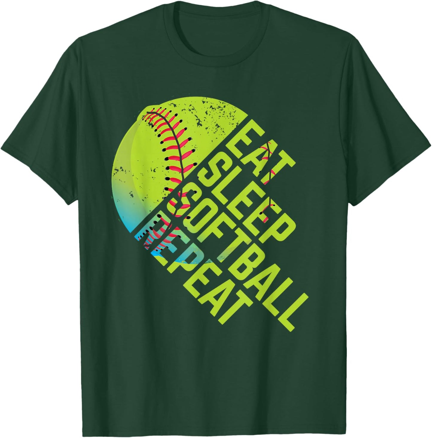 Eat Sleep Softball Repeat Funny Bat & Ball Player Sports Gag T-Shirt - T-Shirt | Forest