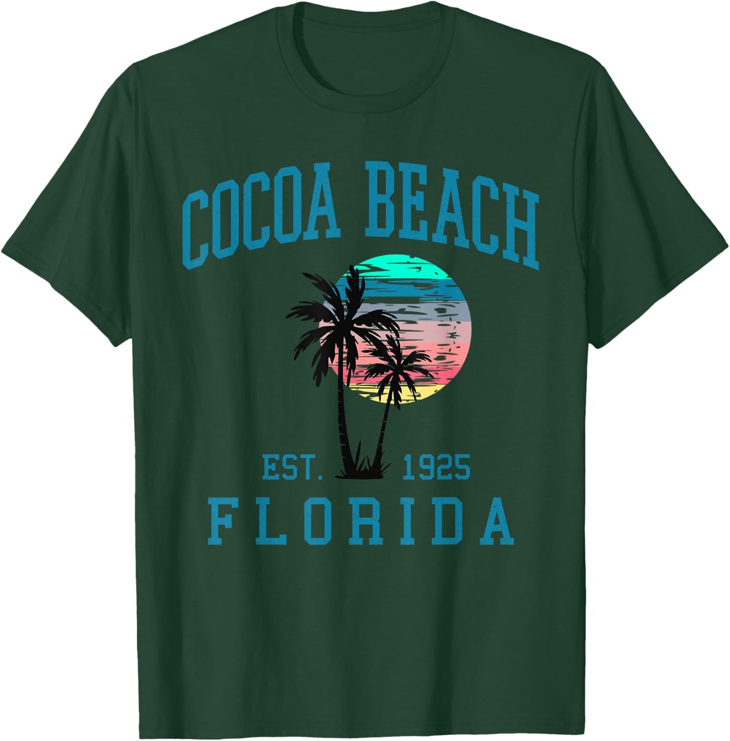 Cocoa Beach Florida Beach Retro Sunset Palm Trees Summer T-Shirt - T-Shirt | Forest