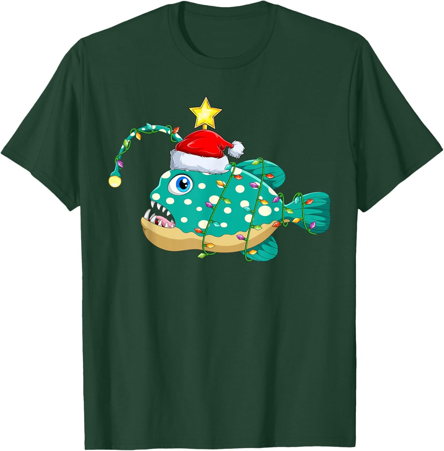 Santa Anglerfish Christmas Apparel Gifts Anglerfish Lighting Xmas Tree Matching Anglerfish Christmas T-Shirt - T-Shirt | Forest