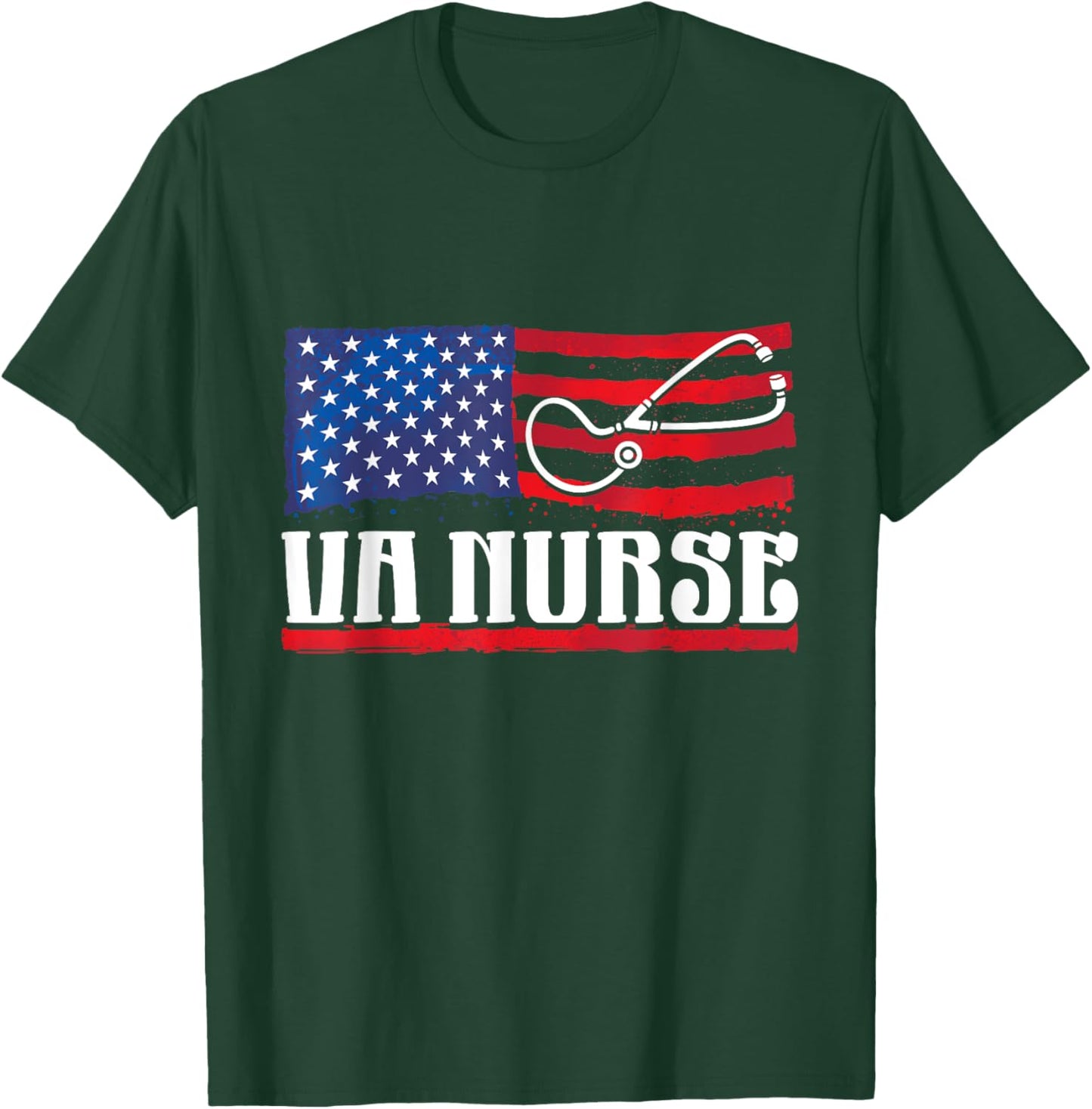 USA American Flag Vintage VA Veteran Nurse 4th of July Women T-Shirt - T-Shirt | Forest