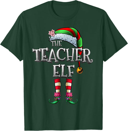 The Teacher Elf Shirt Matching Family Funny Christmas Elf Men Women Kids T-Shirt - T-Shirt | Forest