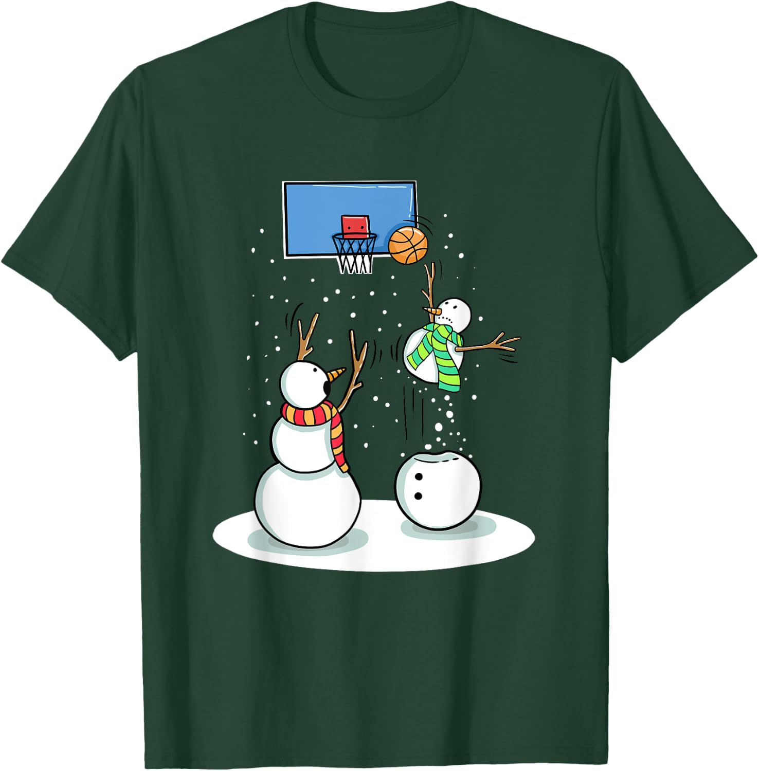 Christmas Snowman Basketball Gifts -Kids Black Basketball & Snowman Winter T-Shirt - T-Shirt | Forest