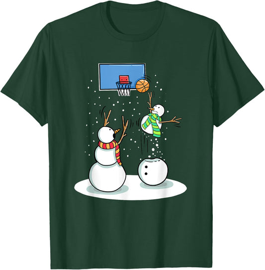 Christmas Snowman Basketball Gifts -Kids Black Basketball & Snowman Winter T-Shirt - T-Shirt | Forest