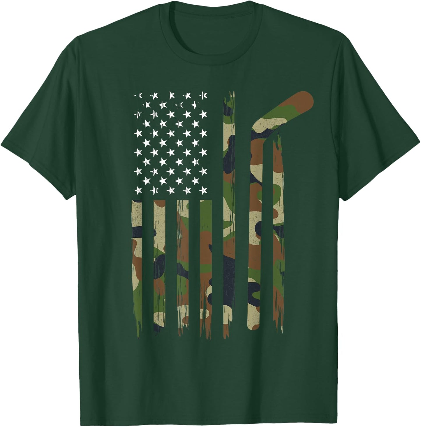 Hockey American Flag Shirt Camo US Patriotic Hockey Player Kids Men T-Shirt - T-Shirt | Forest