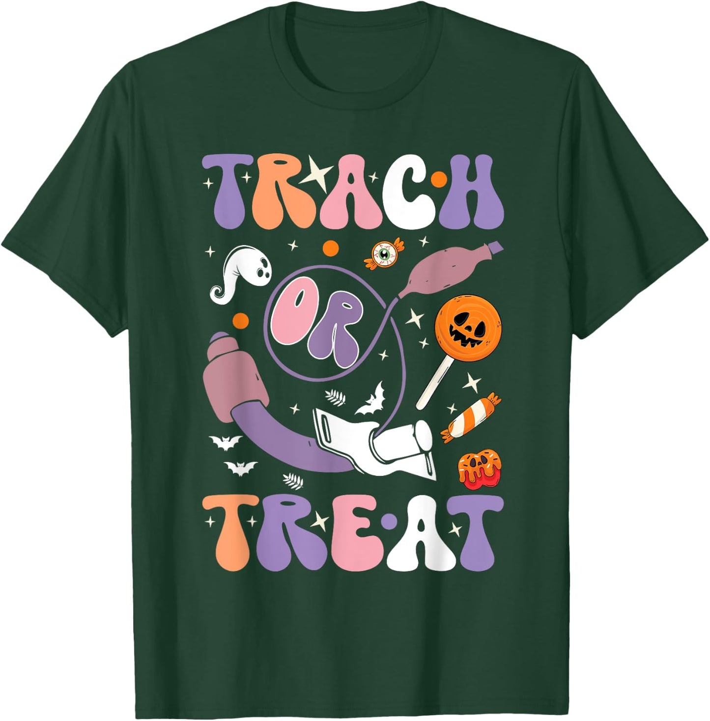 trach or treat nurse respiratory Therapist ICU RN Halloween T-Shirt - T-Shirt | Forest