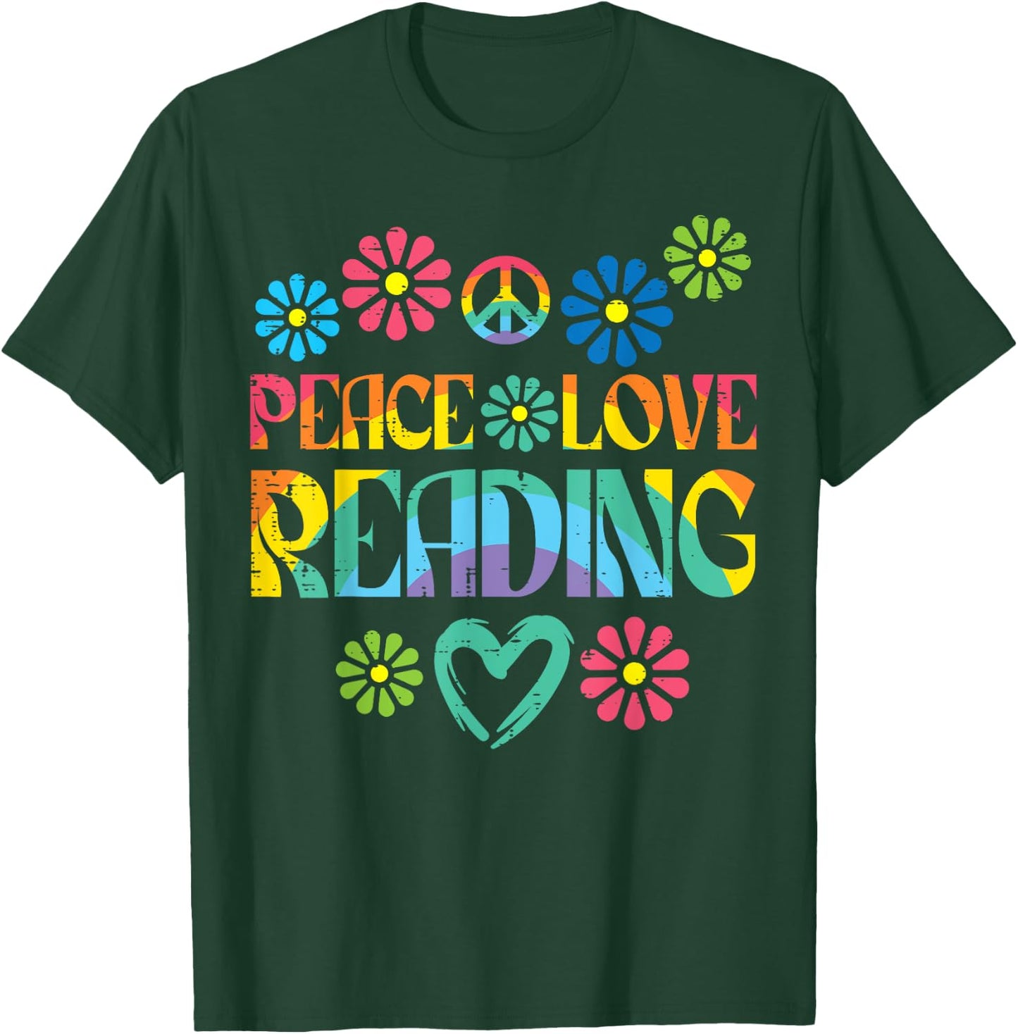 Peace Love Reading Tie Dye Book Lover Bookworm Librarian T-Shirt - T-Shirt | Forest