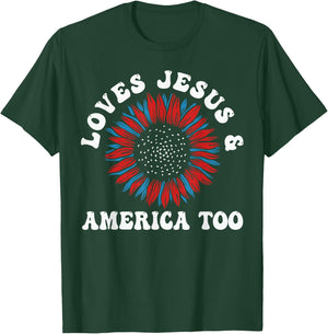 Loves Jesus and America Too US Flag God Christian T-Shirt - T-Shirt | Forest