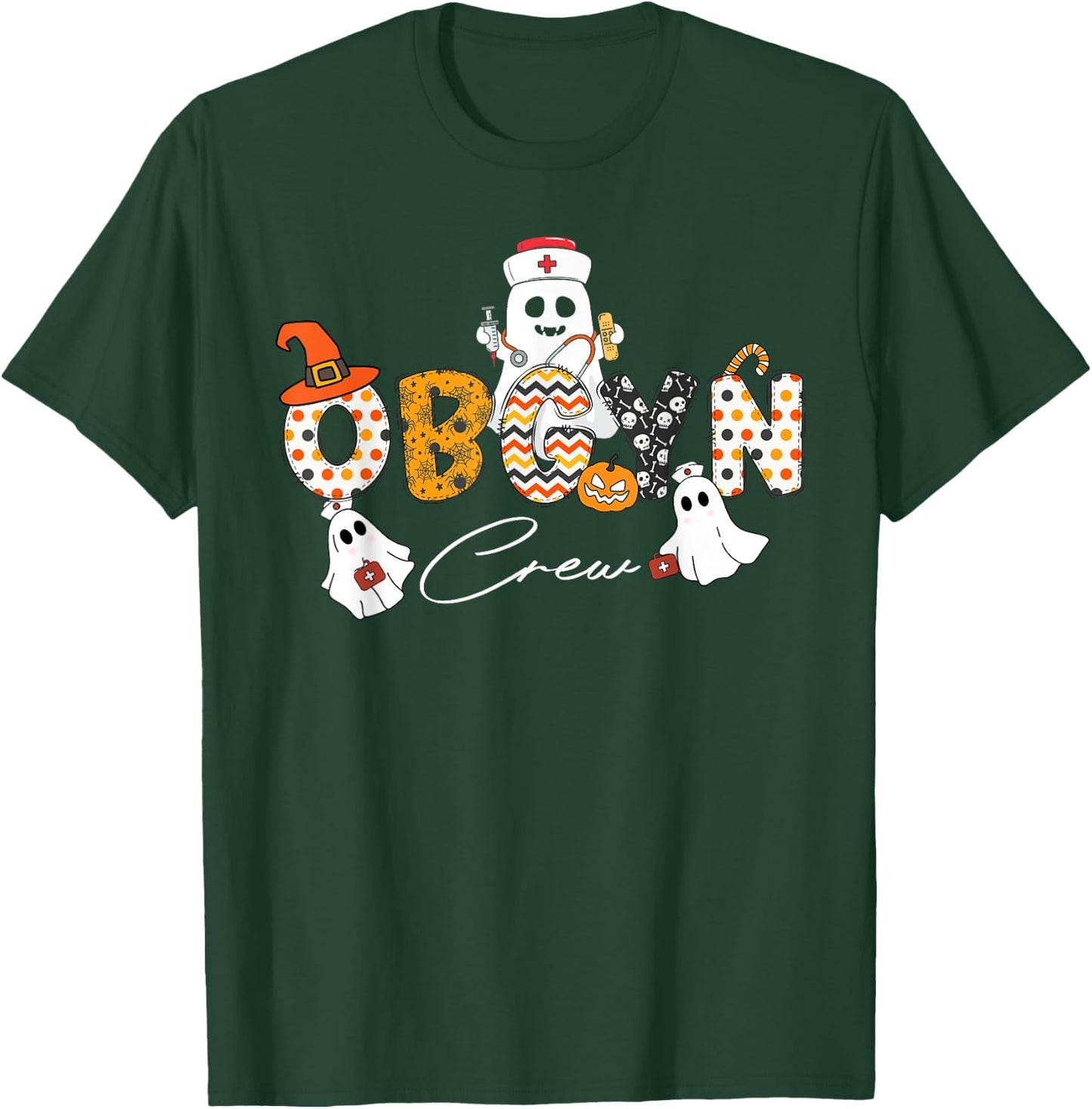 Halloween OBGYN Crew Ghost Obstetrics Nurse Squad Pumpkin T-Shirt - T-Shirt | Forest