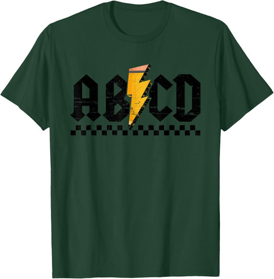Lightning Pencil Rock'n Roll ABCD Teacher Back To School Kid T-Shirt - T-Shirt | Forest