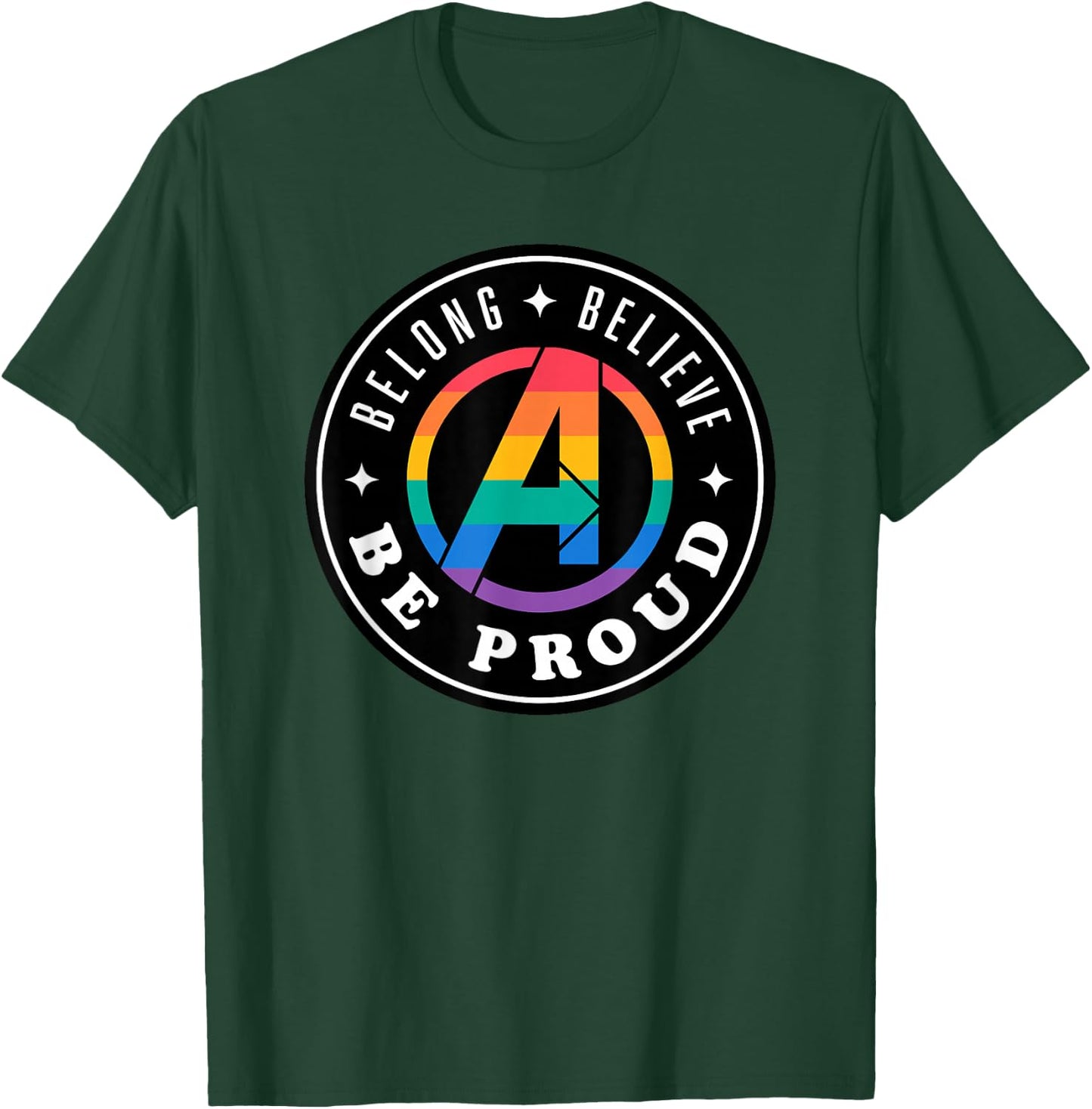 Marvel Pride Rainbow Avengers Logo Belong Believe Be Proud T-Shirt - T-Shirt | Forest