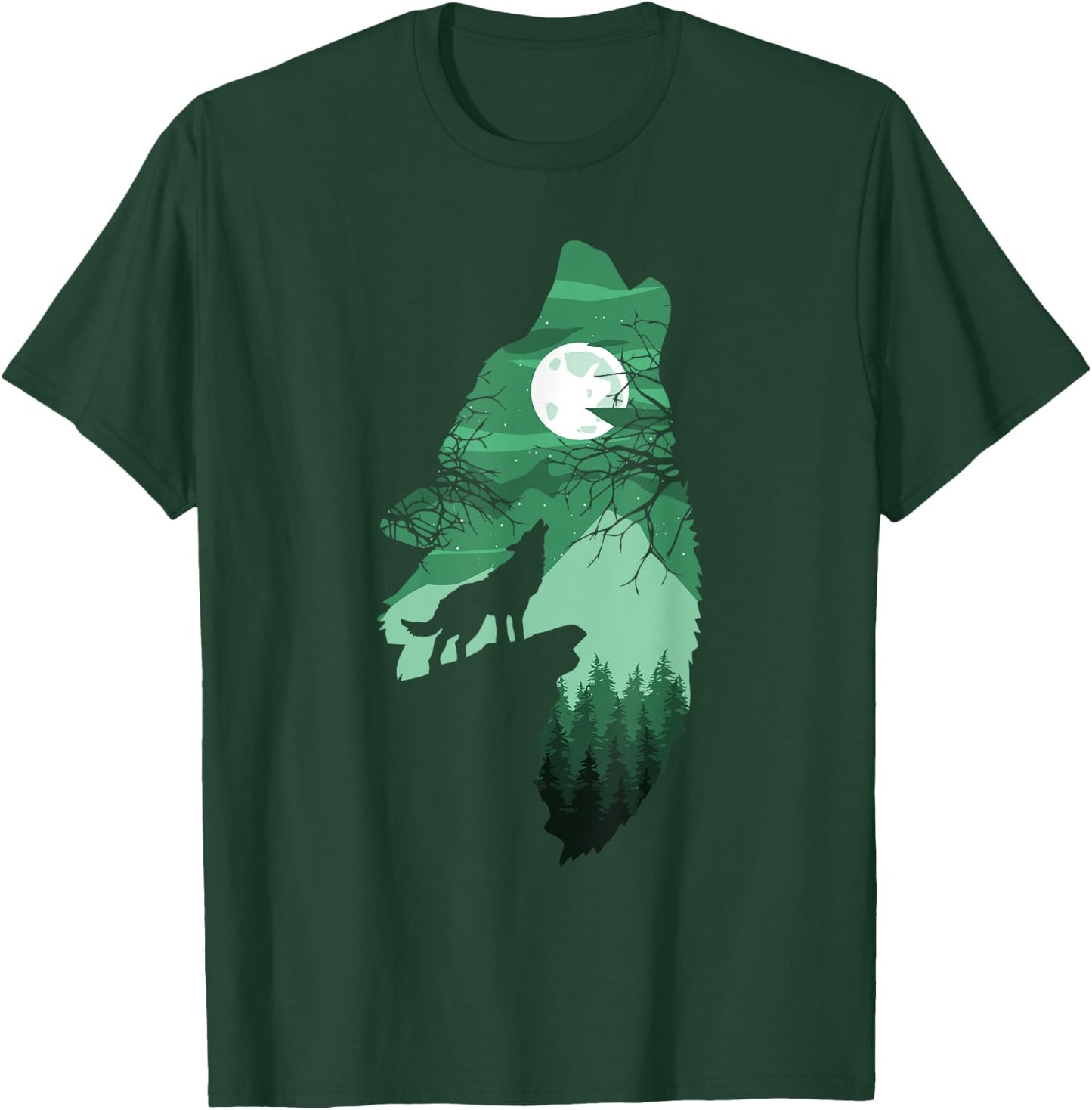 Howling Wolf with Full Moon Wolf Men Women Kids Boys T-Shirt - T-Shirt | Forest