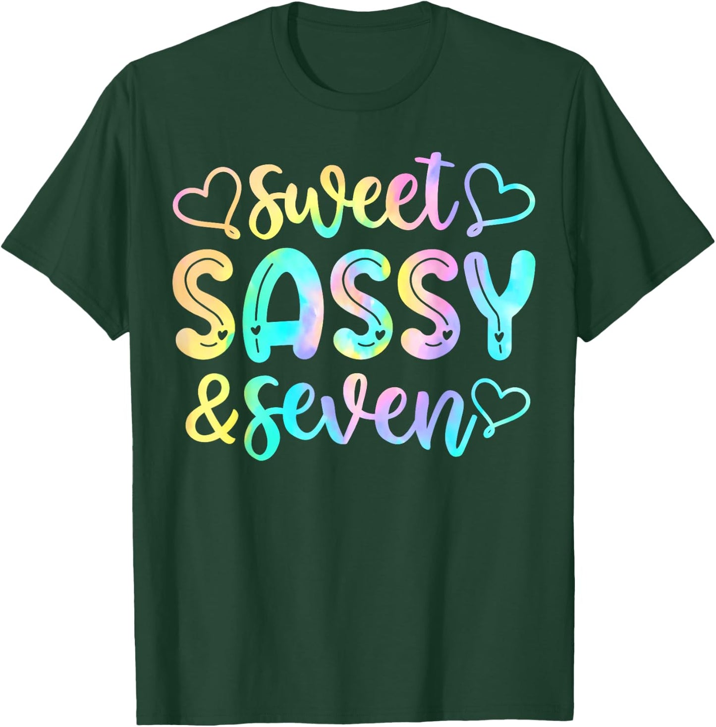 7th Birthday Girl Sweet Sassy And Seven 7 Years Old Girls T-Shirt - T-Shirt | Forest