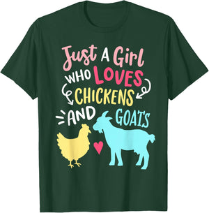 Cute Girl Who Loves Chickens Goats Lover Farmer Girls Funny T-Shirt - T-Shirt | Forest