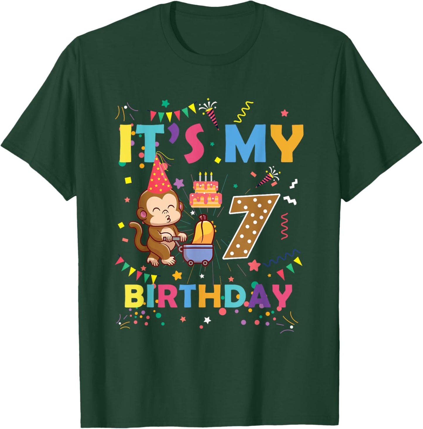 It's My 7th Birthday Monkey 7 Year Old Boys Girls Kids T-Shirt - T-Shirt | Forest