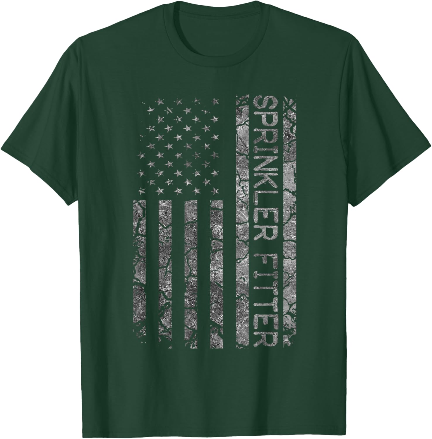 Funny Job Title Worker American Flag Sprinkler Fitter Men T-Shirt - T-Shirt | Forest