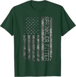 Funny Job Title Worker American Flag Sprinkler Fitter Men T-Shirt - T-Shirt | Forest