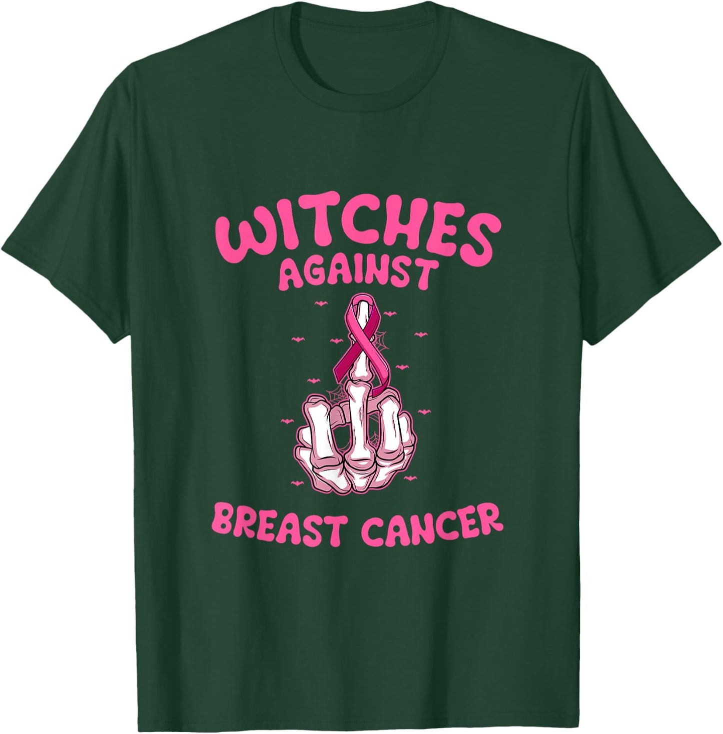 Funny Skeleton Breast Cancer Pink Ribbon Awareness Witches T-Shirt - T-Shirt | Forest