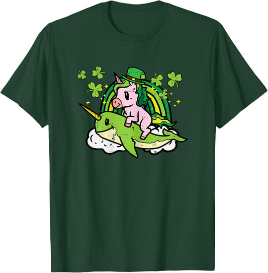 St Patricks Day Unicorn On Narwhal Irish Girls Kids Toddlers T-Shirt - T-Shirt | Forest