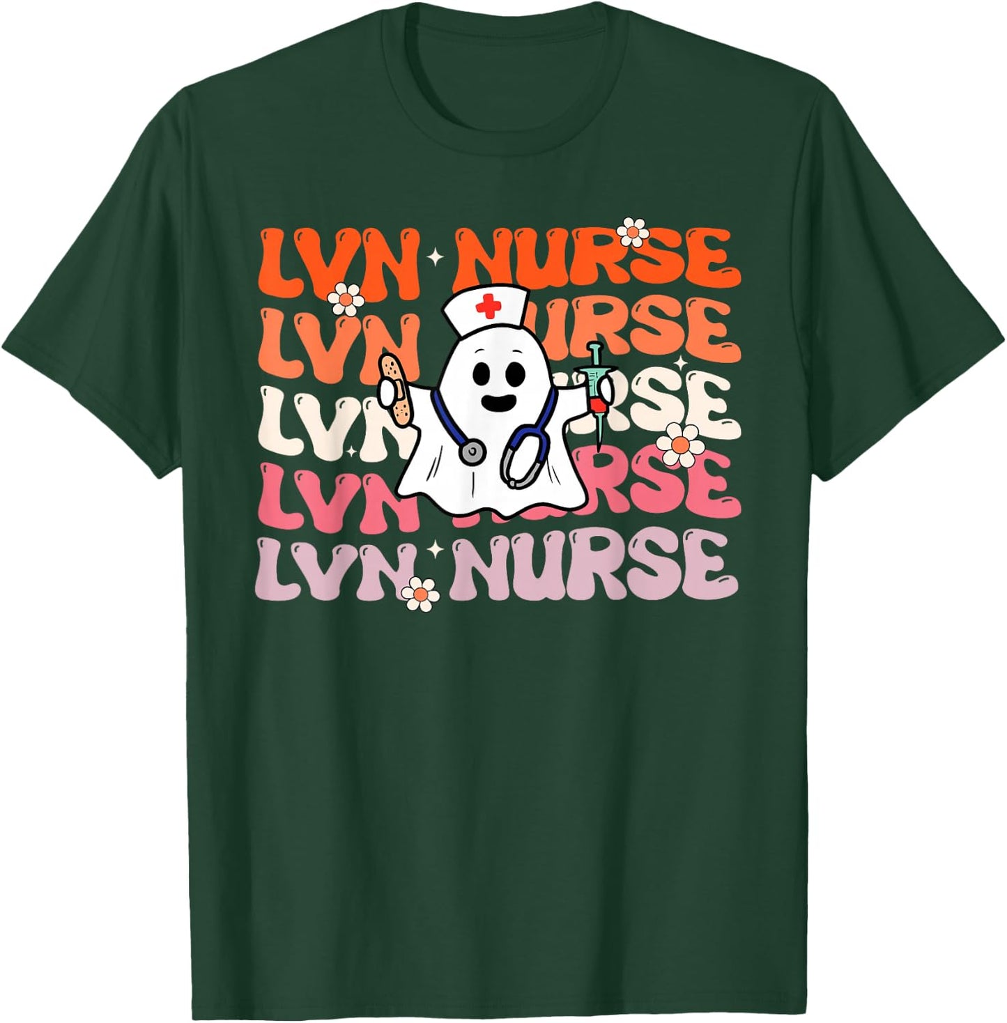LVN Nurse Groovy Funny Halloween Ghost Nursing Costume T-Shirt - T-Shirt | Forest