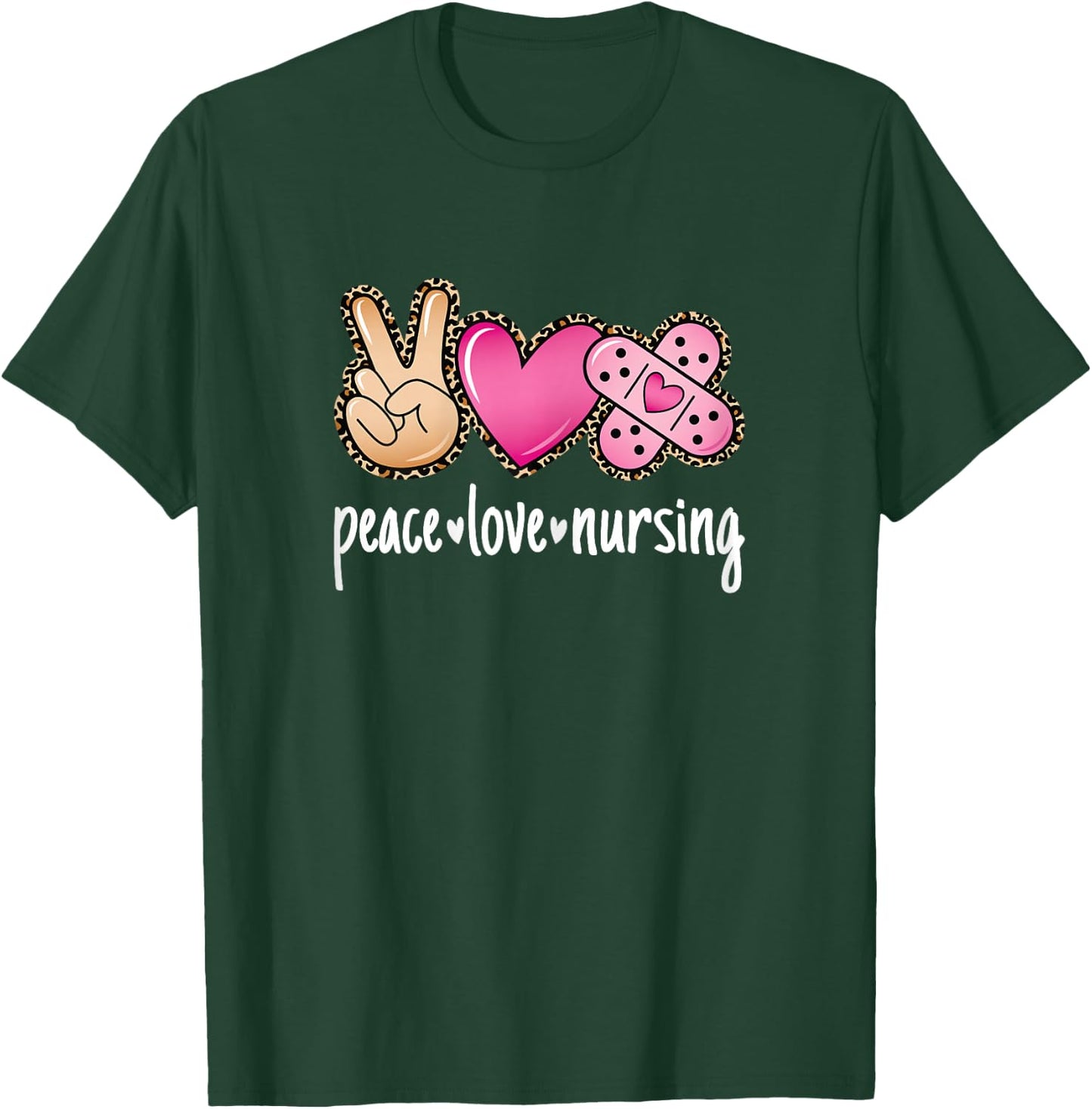 Peace Love Nursing Leopard Print Cute Nurse Women T-Shirt - T-Shirt | Forest