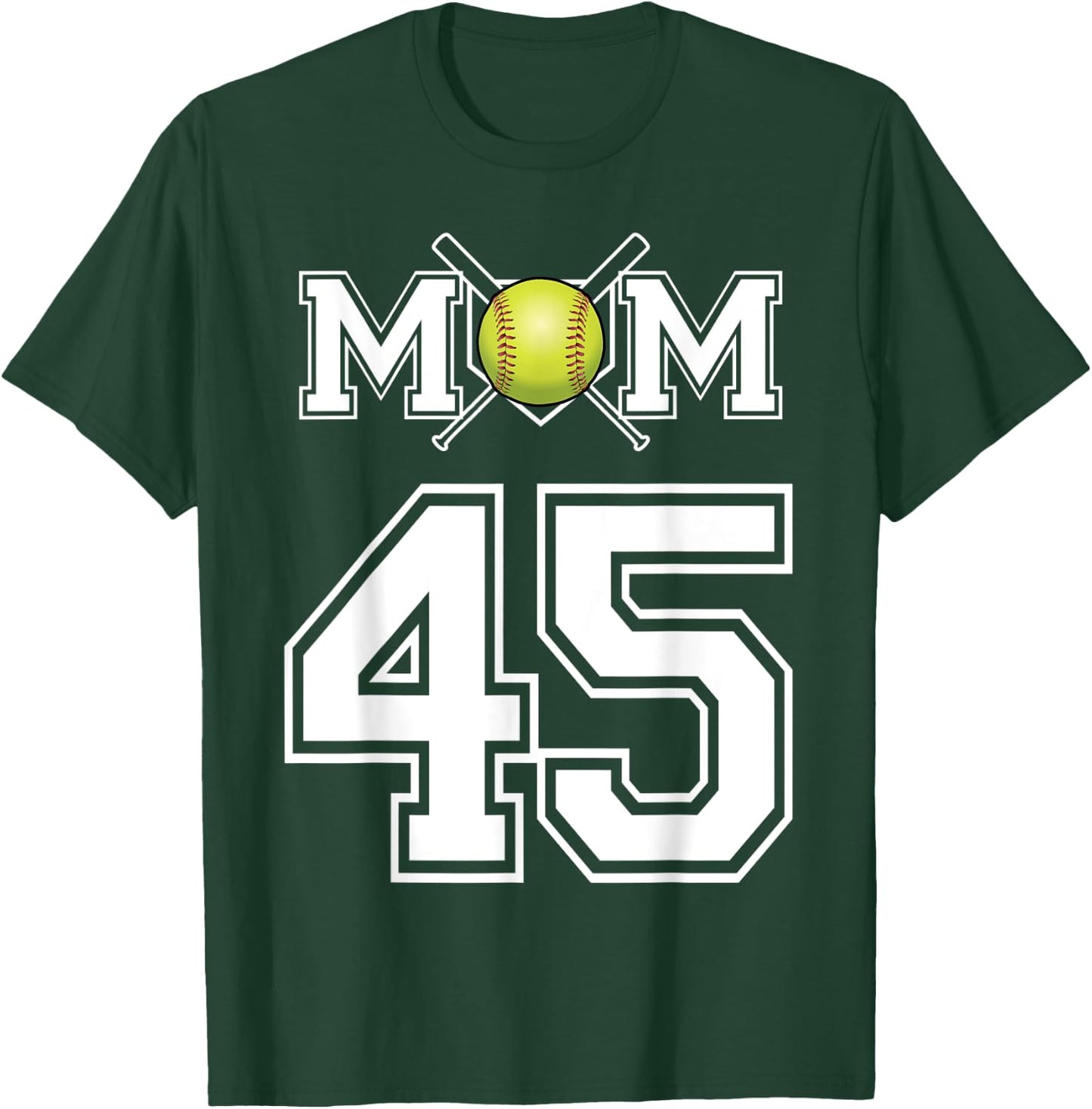 Number 45 Player Softball Mom Biggest Fan Wear T-Shirt - T-Shirt | Forest
