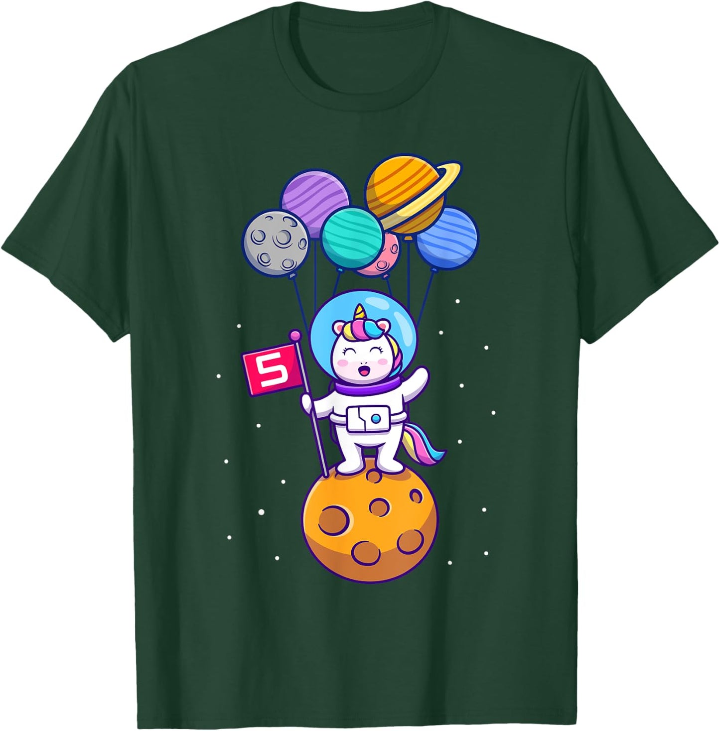 This Little Unicorn Astronaut is 5 for Birthday Girls T-Shirt - T-Shirt | Forest
