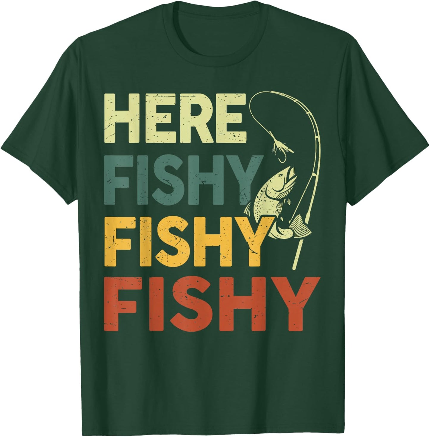 Here Fishy Fishing Shirt Bass Fish Dad Gift Funny Fisherman T-Shirt - T-Shirt | Forest