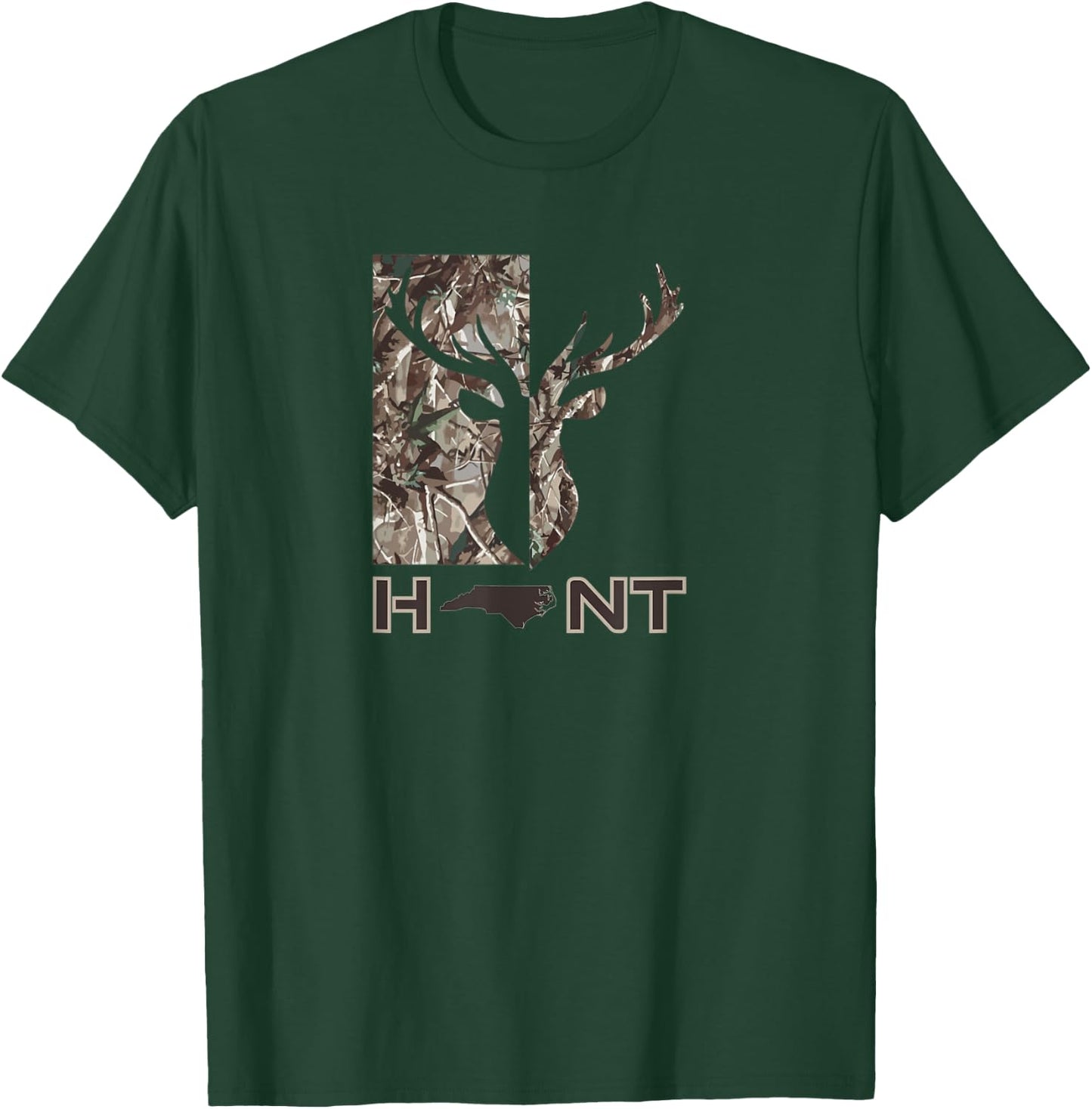 North Carolina Deer Hunting Season Camo NC Buck Silhouette T-Shirt - T-Shirt | Forest