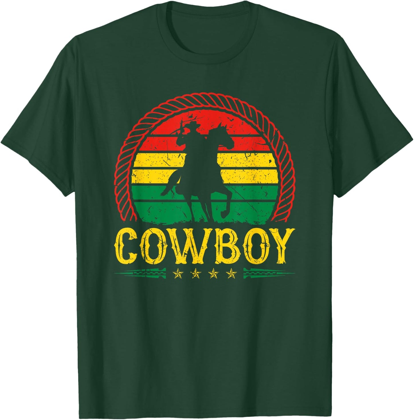 African American Countryboy Retro Sunset Cowboy Graphic T-Shirt - T-Shirt | Forest