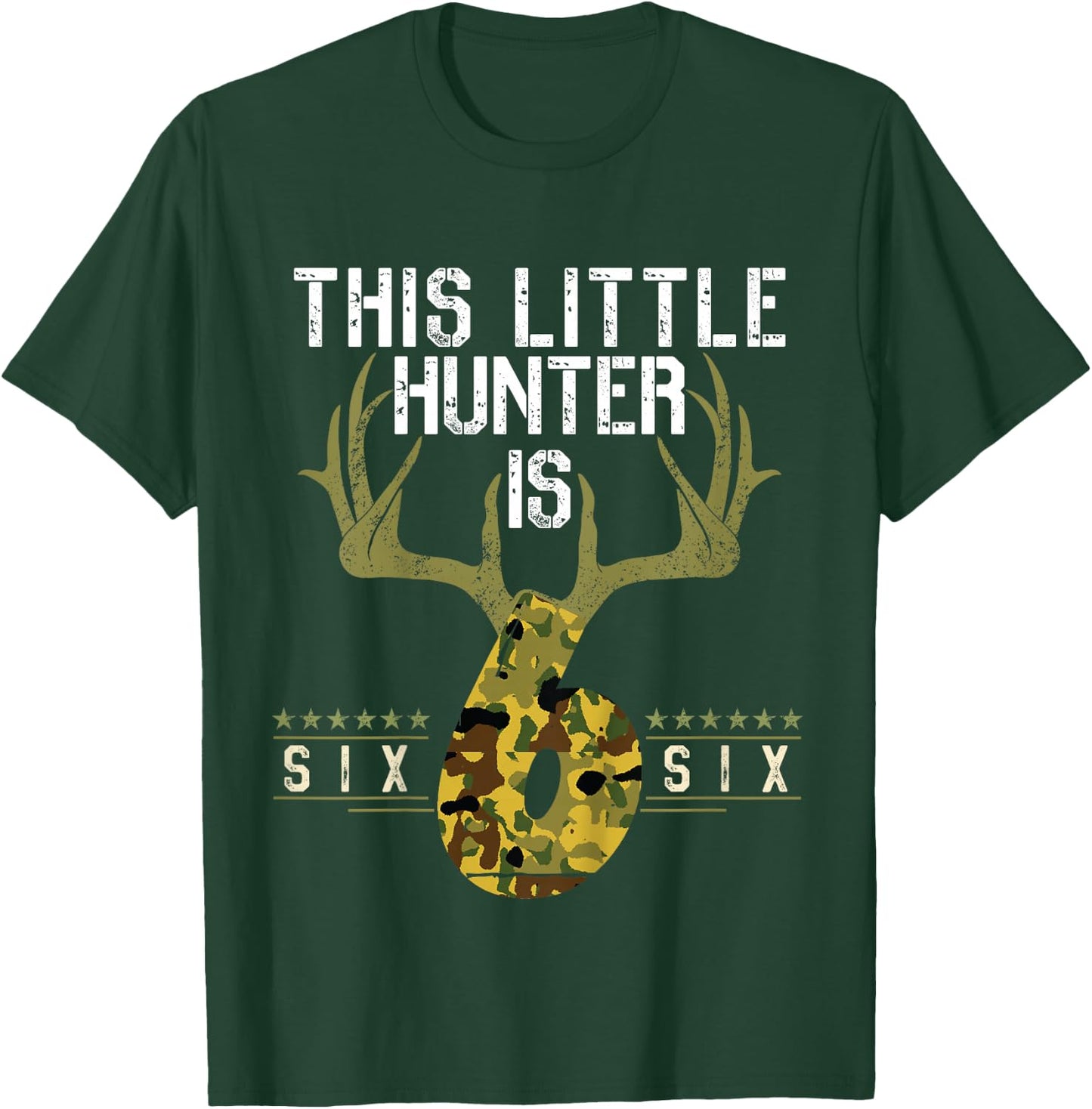 6th Birthday Funny Deer Hunter Six Years Old Boy BD Hunting T-Shirt - T-Shirt | Forest