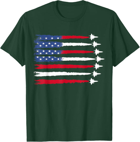 Patriotic Red White Blue USA Flag Fighter Jets 4th of July T-Shirt - T-Shirt | Forest