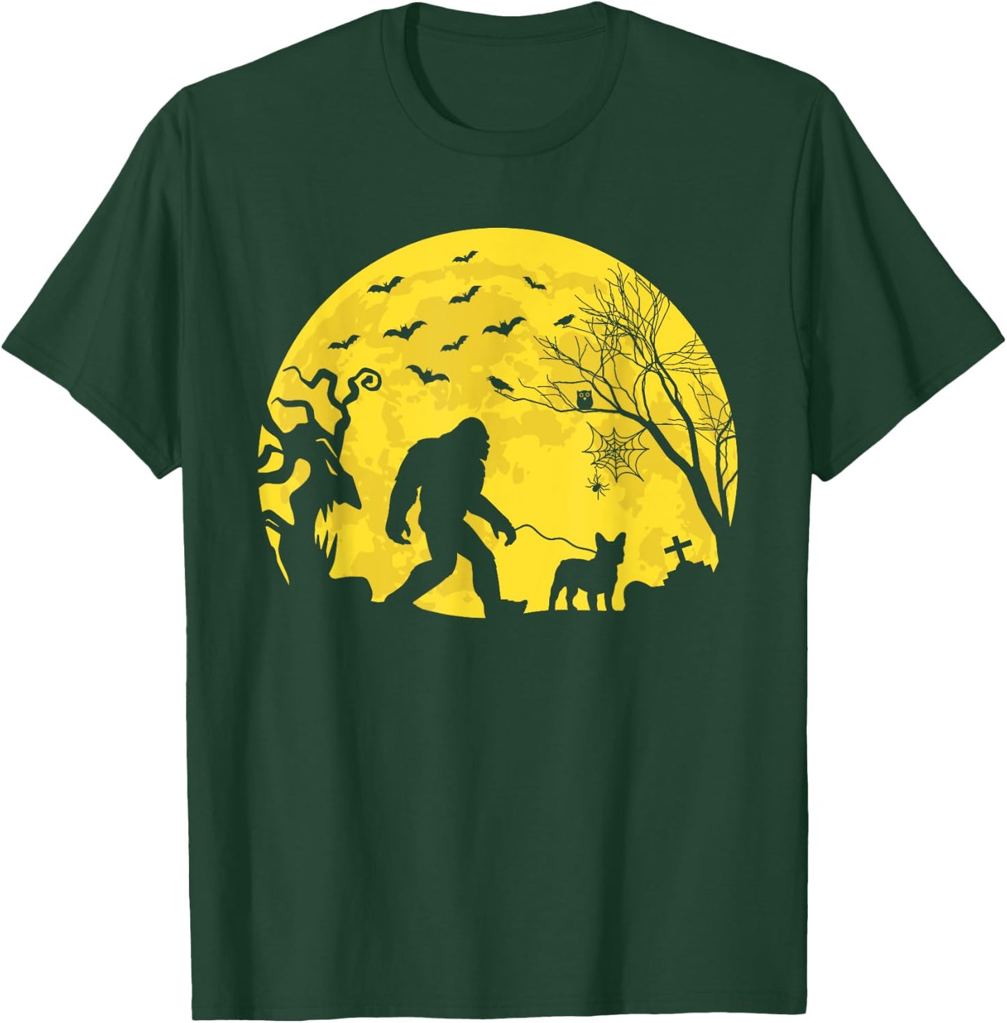 Halloween Bigfoot Walking French Bulldog T-Shirt - T-Shirt | Forest