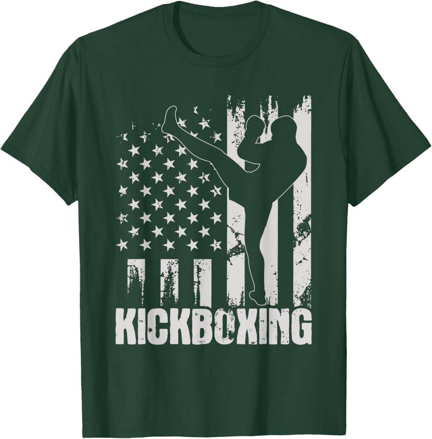 Kickboxing - USA American Flag Kickboxer Combat Self Defense Women Kids Men T-Shirt - T-Shirt | Forest
