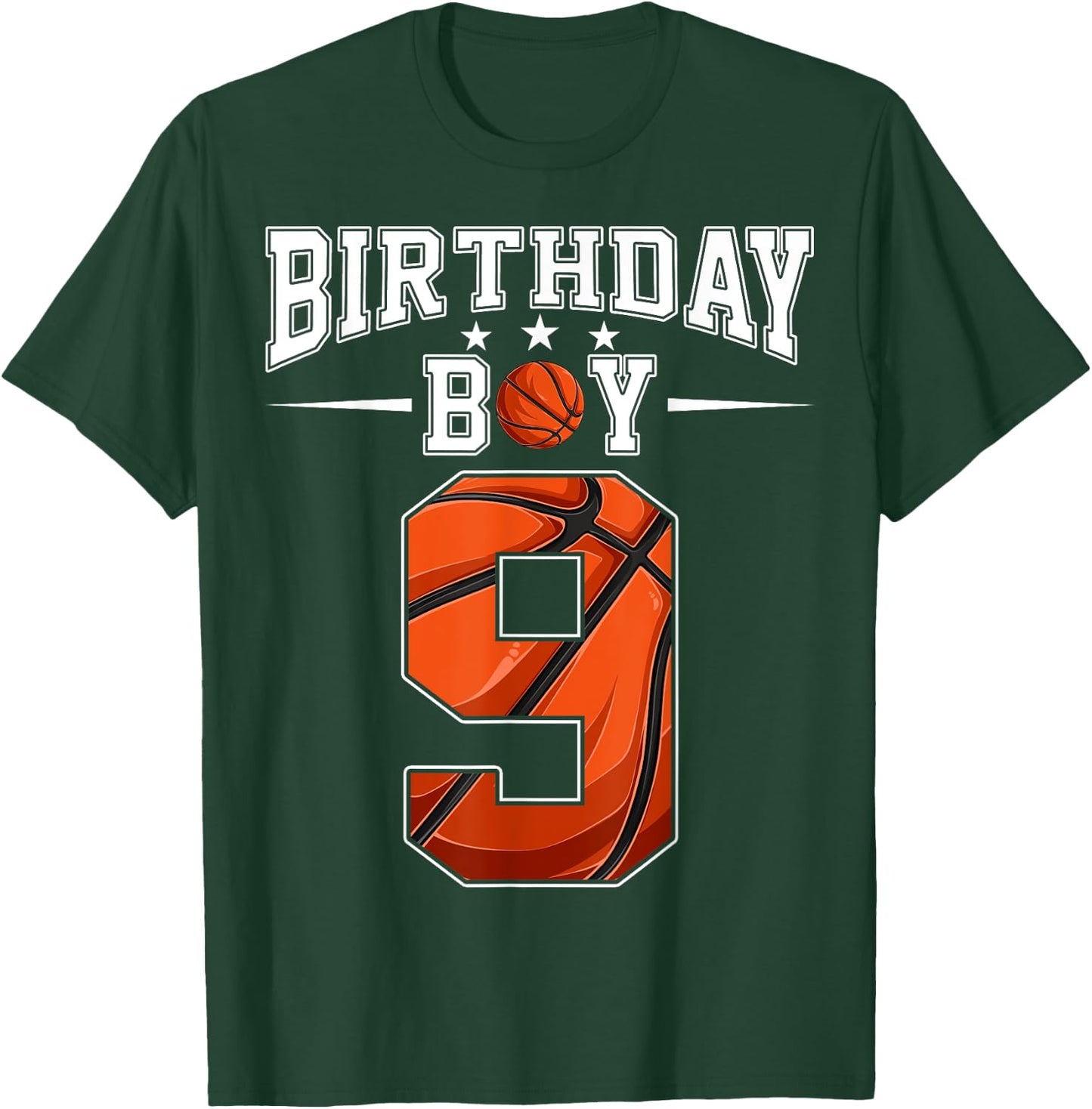 9th Birthday Boy Nine 9 Years Old Basketball Players Team T-Shirt - T-Shirt | Forest
