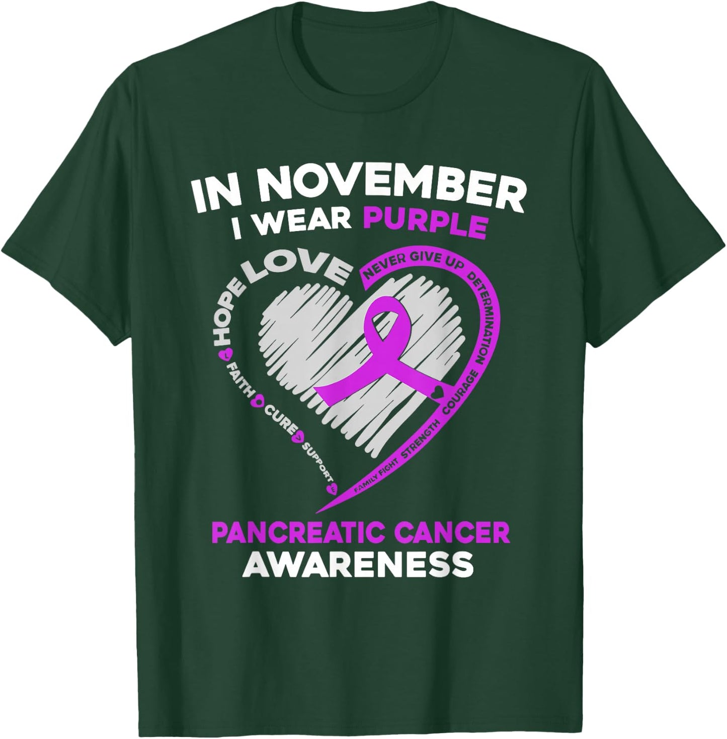 In November We Wear Purple Heart Pancreatic Cancer Awareness T-Shirt - T-Shirt | Forest