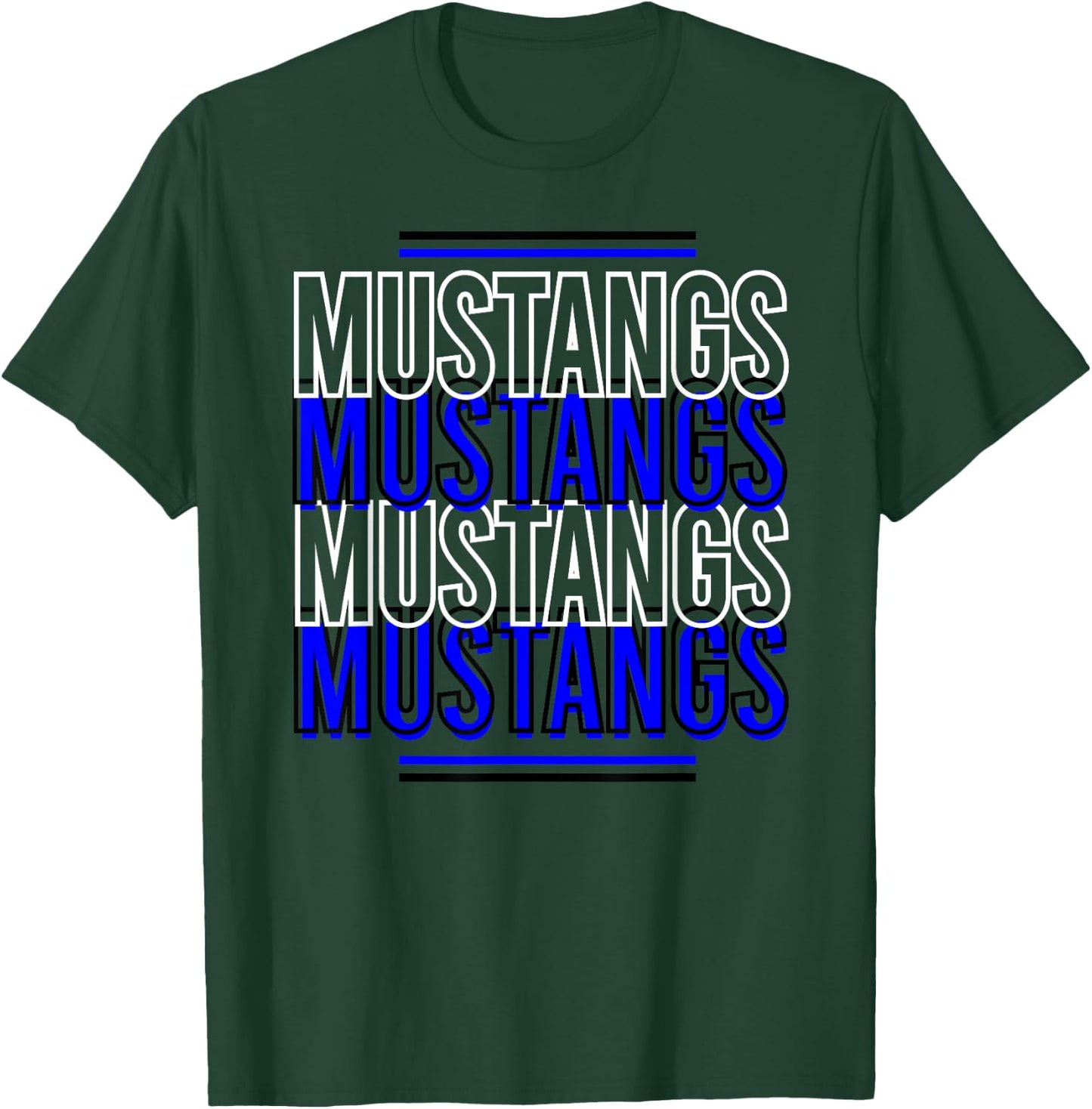 Mustangs School Spirit Blue White Black Mustangs T-Shirt - T-Shirt | Forest