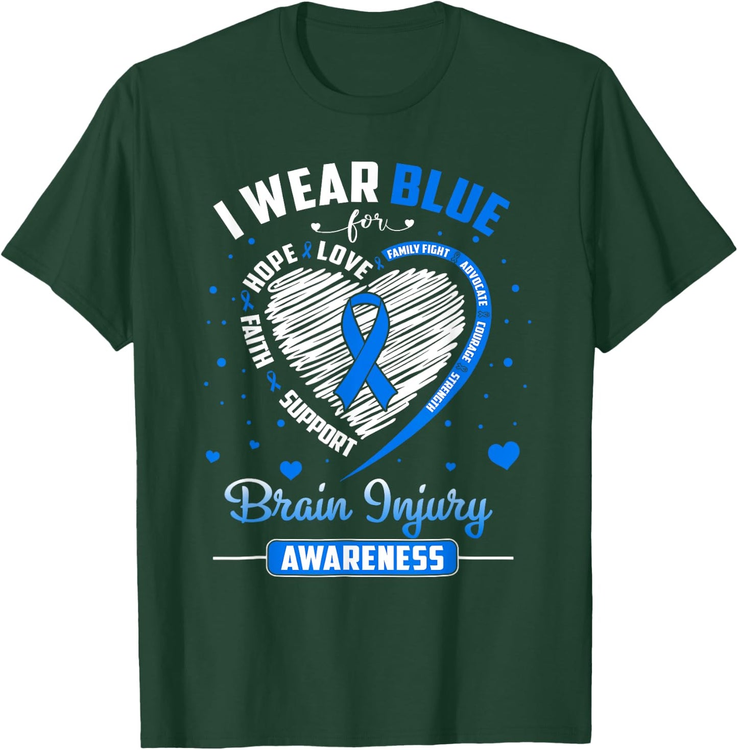 I Wear Blue For Brain Injury Awareness Heart Blue Ribbon T-Shirt - T-Shirt | Forest