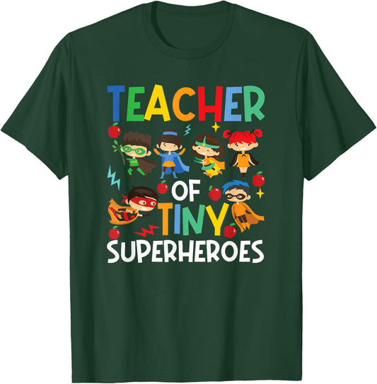 Teacher Of Tiny Superheroes Funny Teach 100th Day Of School Men Women Girls Kids T-Shirt - T-Shirt | Forest