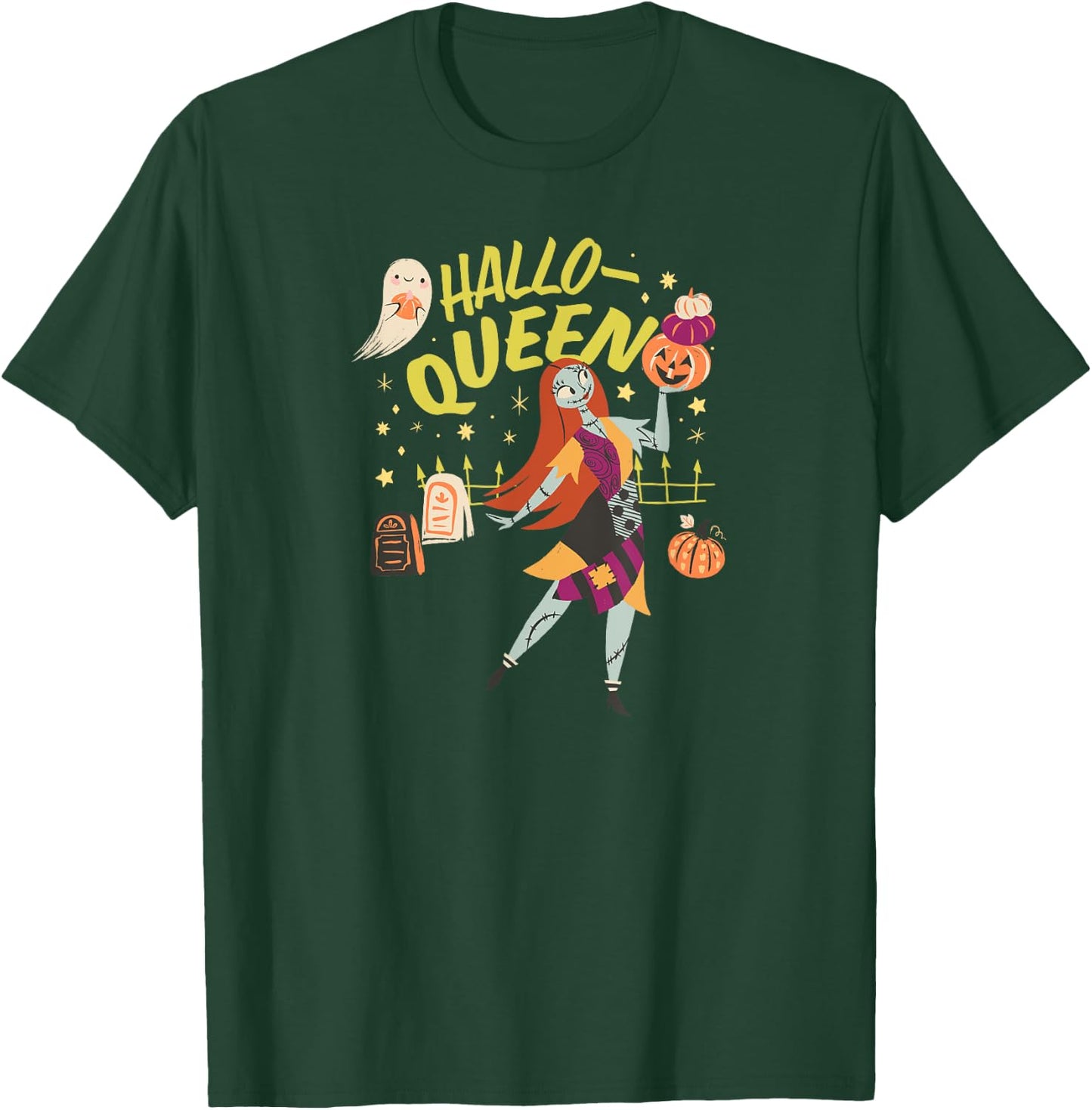 Amazon Essentials Men's Nightmare Before Christmas Halloween Sally Hallo-Queen , Black Graphic Print, Small T-Shirt - T-Shirt | Forest