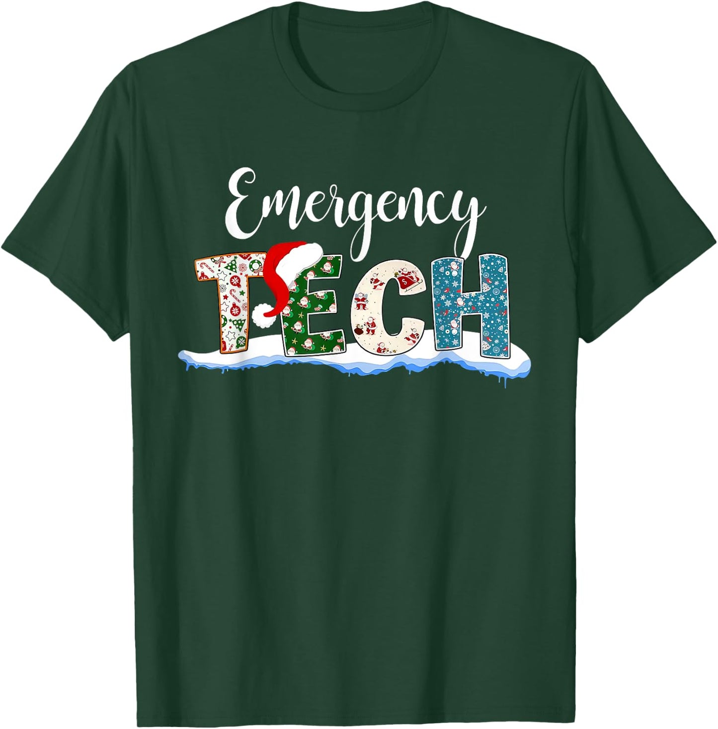 Emergency Tech Santa Hat ER Tech Emergency Room Christmas T-Shirt - T-Shirt | Forest